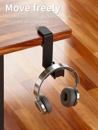 Headphone Hook, Under Desk Headphone Holder, PC Gaming Headset Holder, with 360 Degree Swivel & Cable Clip Organizer (Black)