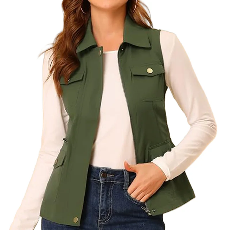 Women's Spring Outerwear Vest Thin Jacket Lining Tank Top with Waistband Lapel Gilet Cardigan for Women's Clothing