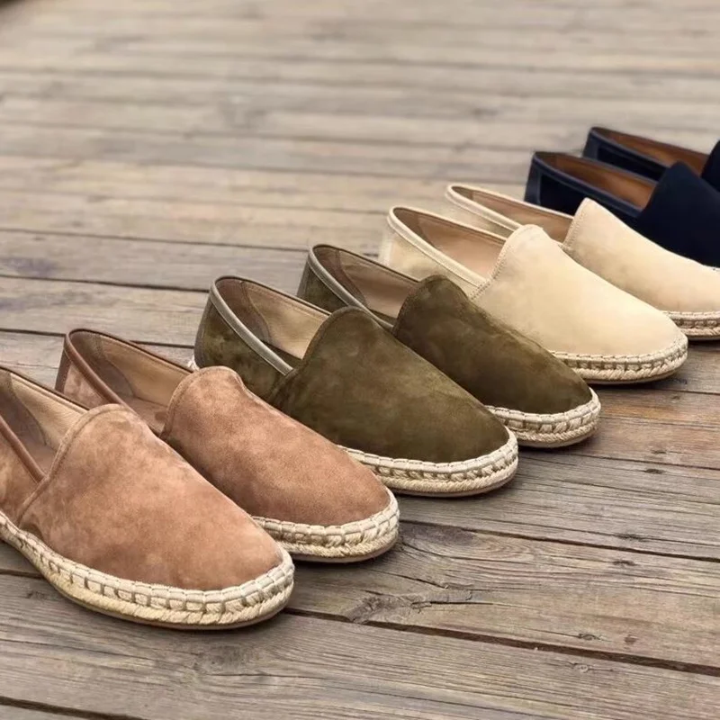 

Fashion linen Grass Woven Summer Suede Loafer Shoes Handmade Slip On Men Lazy Shoes Fishman Shoes Men's Flats Casual Shoes