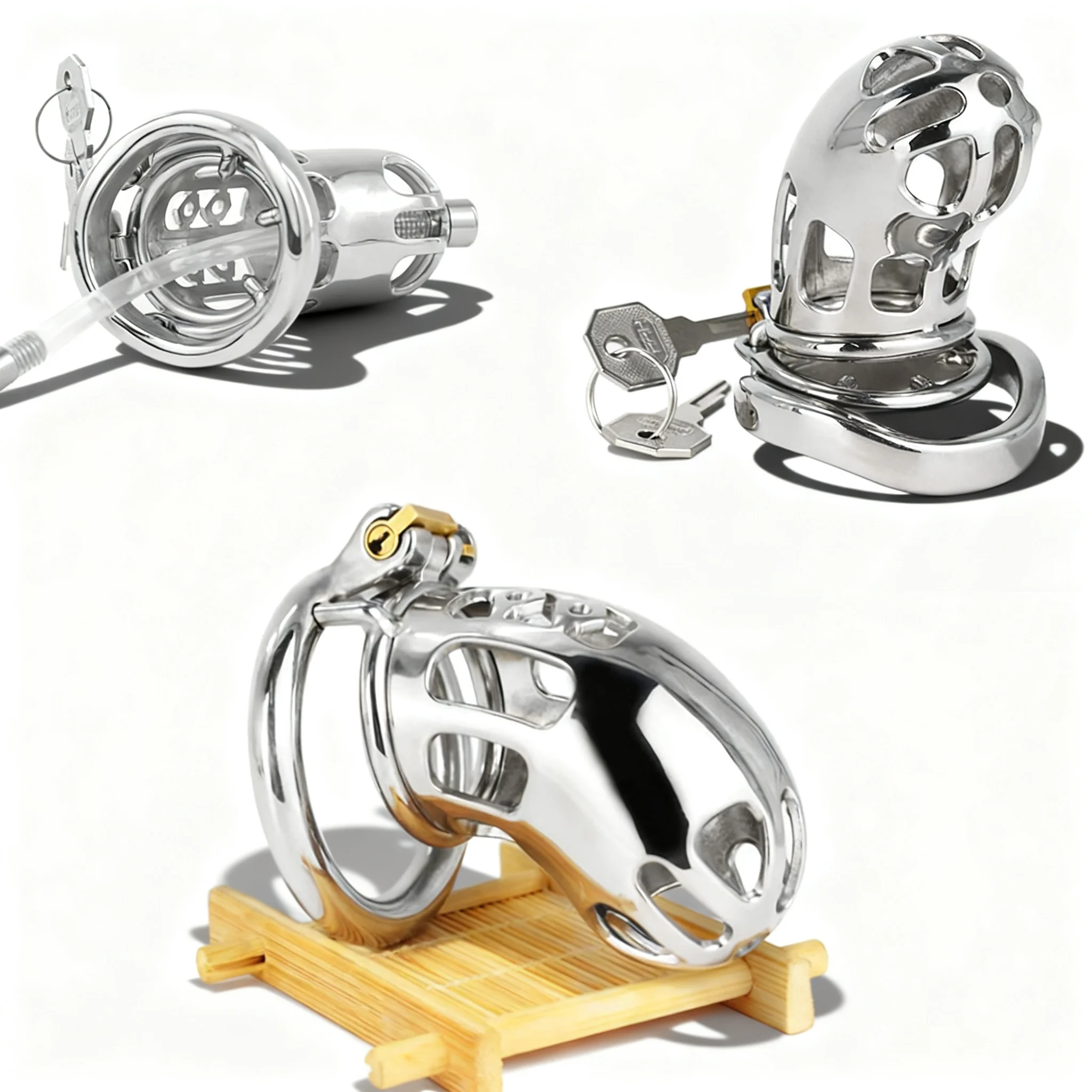 SXM Stainless Steel Male Chastity Cage Device Cock Lock Urethral Catheter Adult Sex Toys for Men Penis Restraint Anti-Escape 18