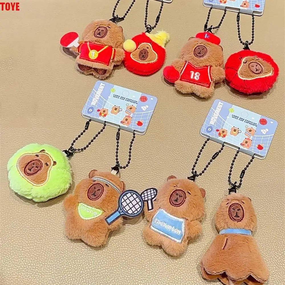 Miękki breloczek do kluczy Capybara Cross Dressing Basketball Plush Sport Pendant PP Cotton Table Tennis Backpack Flutter Doll Bag Pendant