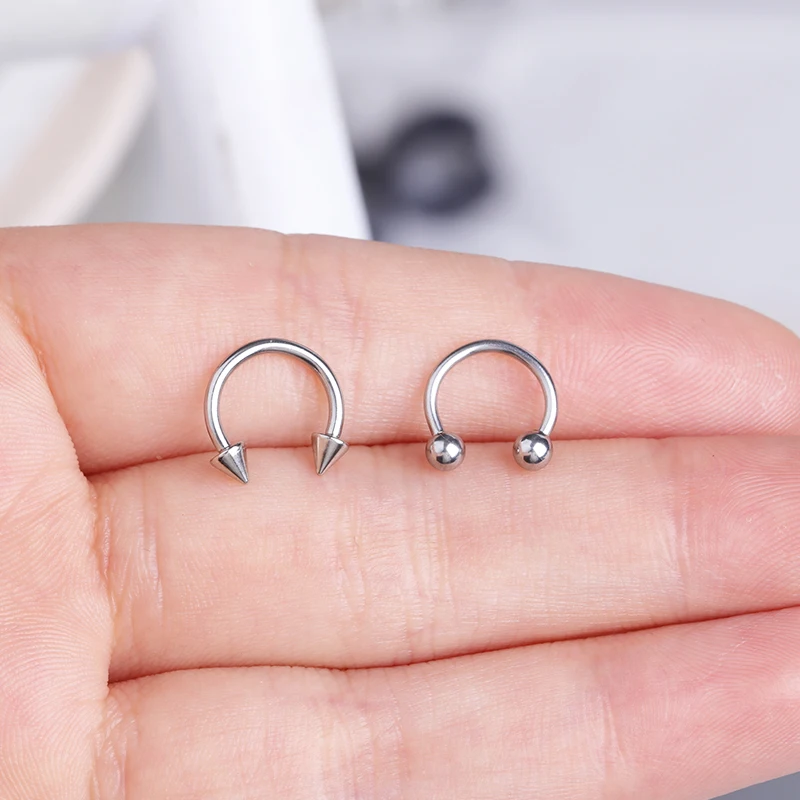 1PCS 16G Surgical Steel Nose Septum Horseshoe Hoop Earring Eyebrow Tragus Lip Piercing Ring Balls Spikes 6-12mm image 3