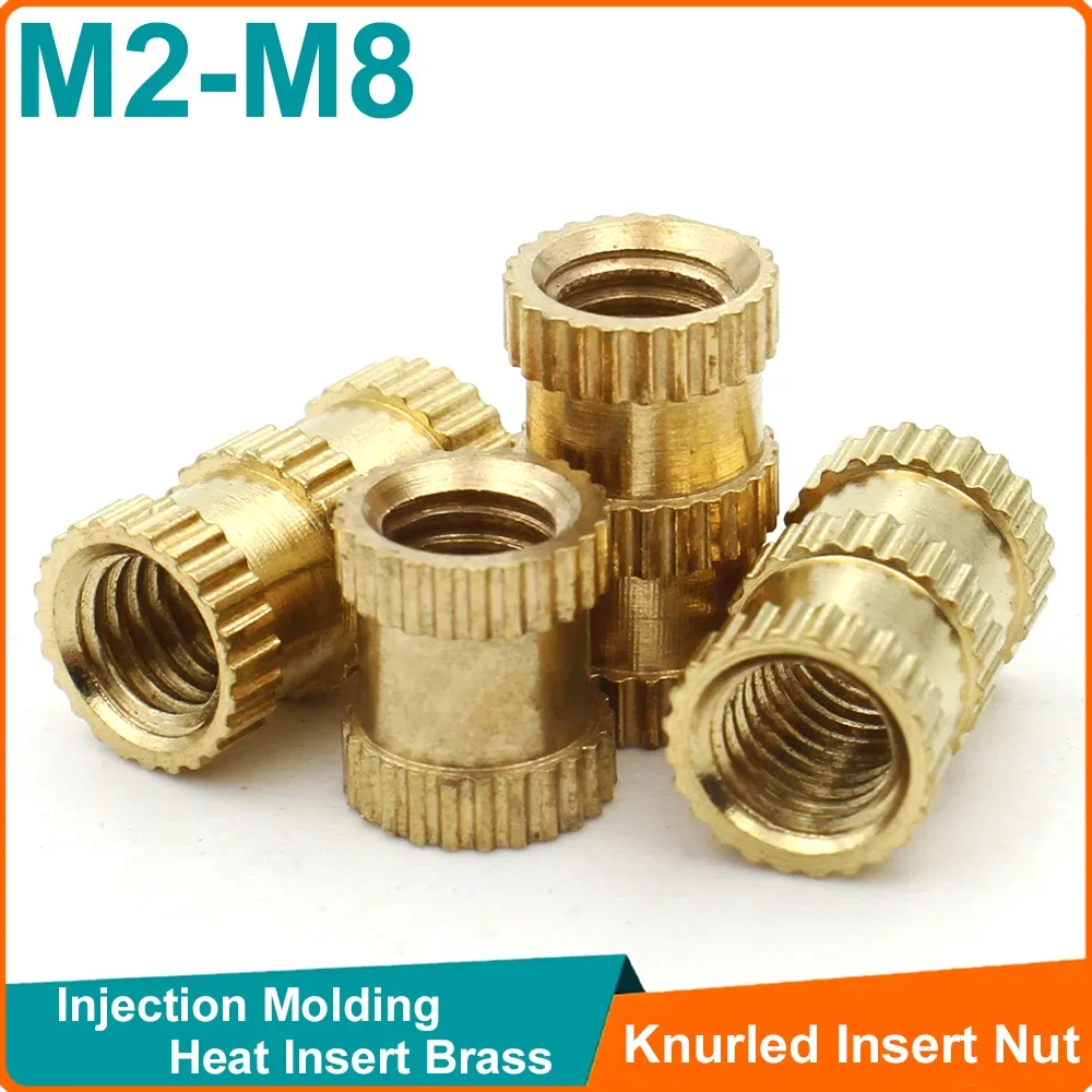 (50Pcs)M2 M2.5 M3 M4 M5 M6 M8 Brass Insert Heat Inserted Knurled Nut Dual-Pass Brass Knurled Embedded Nuts for Injection Molding