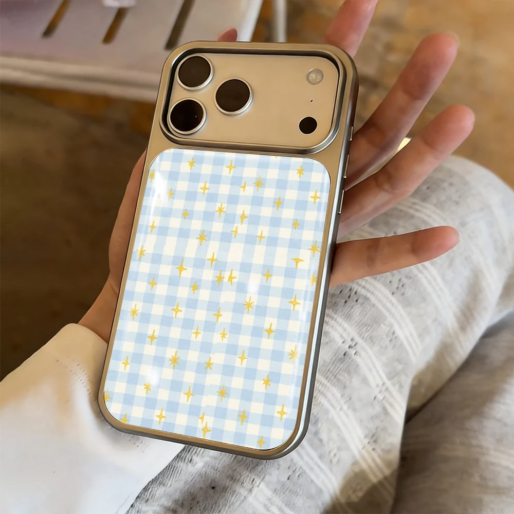 Blaues Karomuster Paar Drop Glue INS Hülle für iPhone 15 17 13 Pro Max Phone 11 12 13 ProMax 14 15 16 Plus Hüllen Stoßfest Niedliche Coque – Detail 9