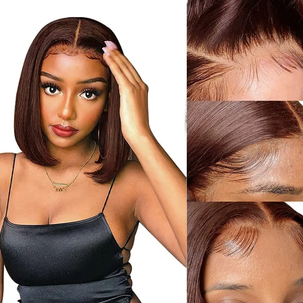 Wear Go Short Bob Wig Chocolate Brown Lace Front Wigs Bone Straight Bob Wig ISEE Hair Glueless PrePlucked Human Wigs Ready To Go