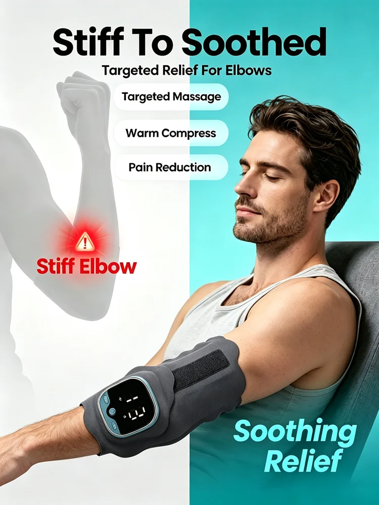 EMS Heated Elbow Massager with Adjustable Arm Brace for Tennis Elbow Tendonitis Pain Relief Sports Recovery for Gym Workout