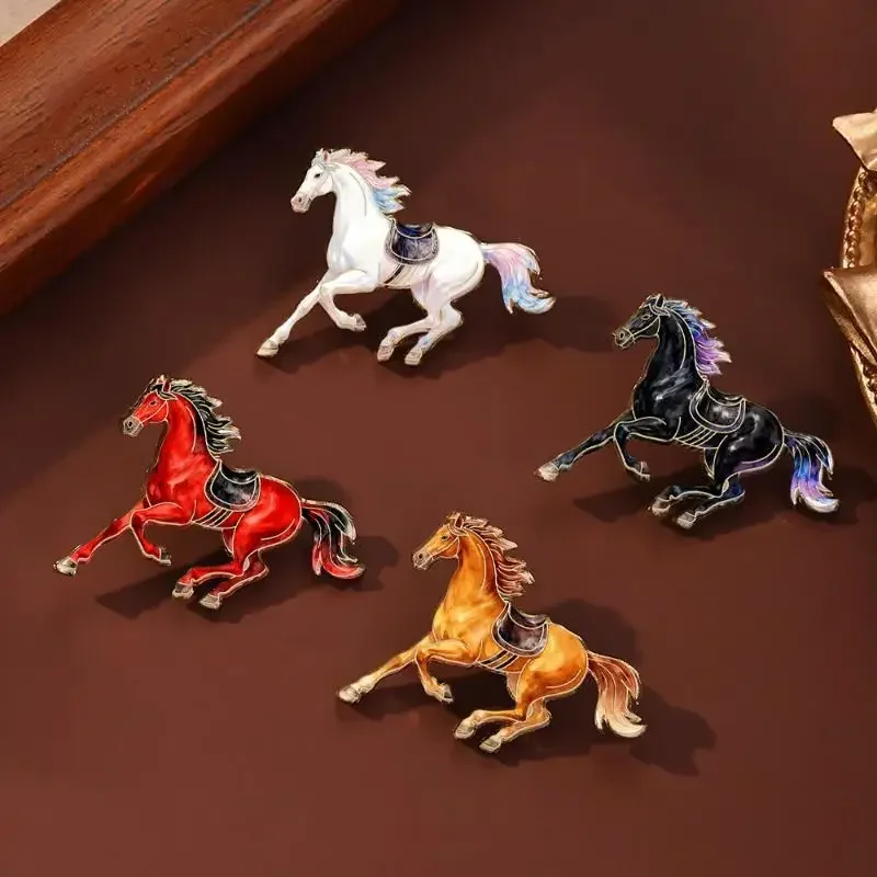1/4Pcs Zodiac Horse Brooches For Women Men Cute Animal Pony Metal Badge Pins Clothing Backpack Accessory Unique Gift
