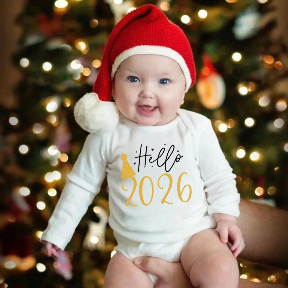 Hello 2026 Newborn Baby Bodysuit Cotton Long Sleeve Infant Rompers Body Baby Boys Girls New Year Ropa Clothes Christmas Gift