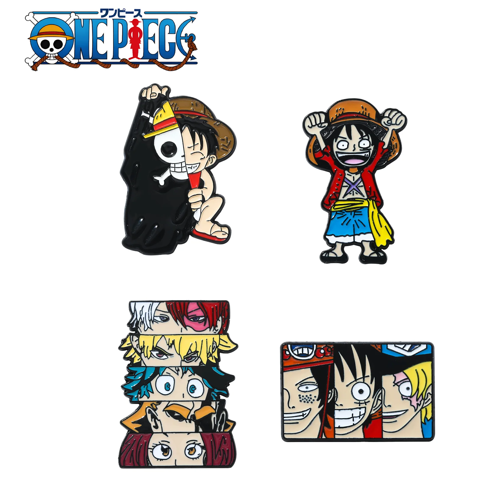 Anime One Piece Brooch Luffy Three Brothers Same Character Enamel Badge Role Play Clothes Bag Accessories Gifts For Men And Boys