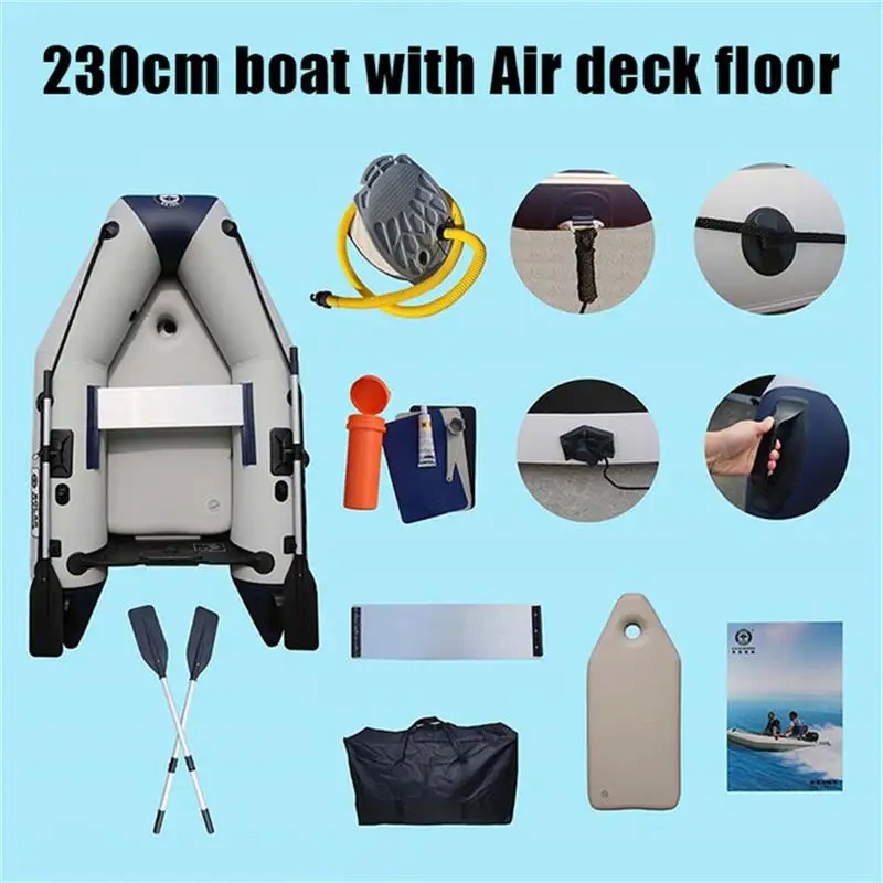 Barco de assalto inflável de 2,3 m, 230 cm, 7,5 pés, caiaque de velocidade para 2 pessoas, 0,7 mm, canoa de PVC, iate com acessórios de remo