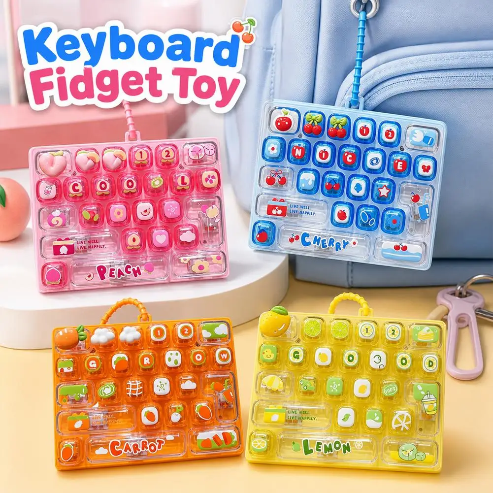 Portable Keyboard Fidget Toy Plastic Mechanical Clicker Board With Fruit Keycaps Cute Bag Pendant For Stress Relief