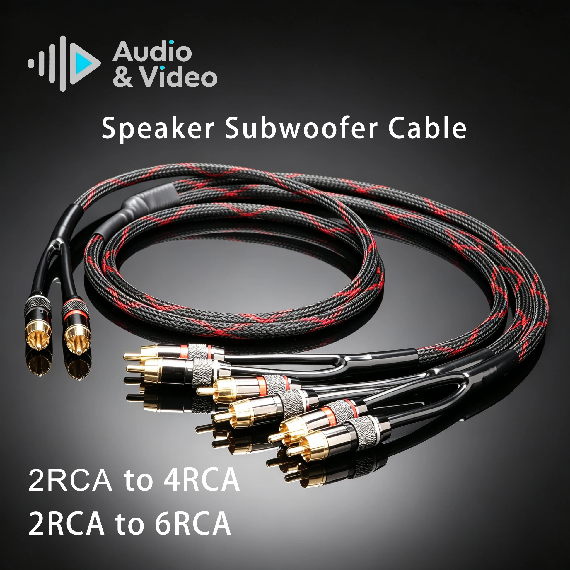 HIFI RCA Splitter Stereo Audio Cable 2rca to 4rca Speaker Y Adapter Connector Extension Cord 1 Input 2 Output