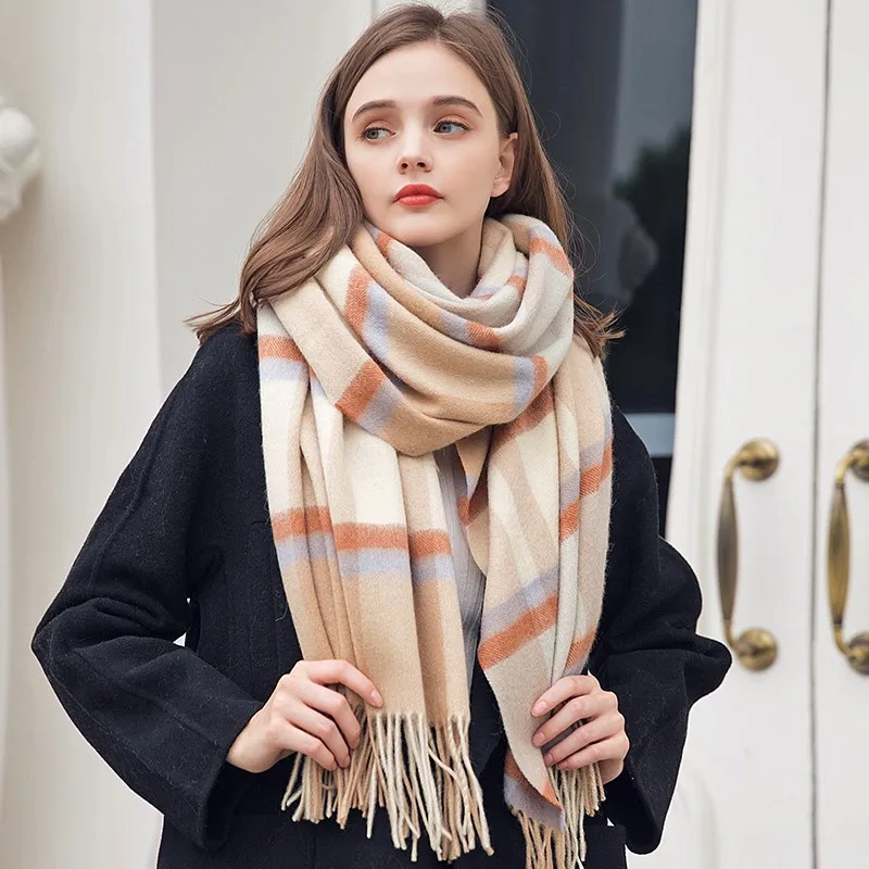 

Winter 100% Wool Scarf Women Warmer Cashmere Shawls and Wraps Echarpe Pashmina Ladies Plaid Wool Scarves Narrow Foulard Femme