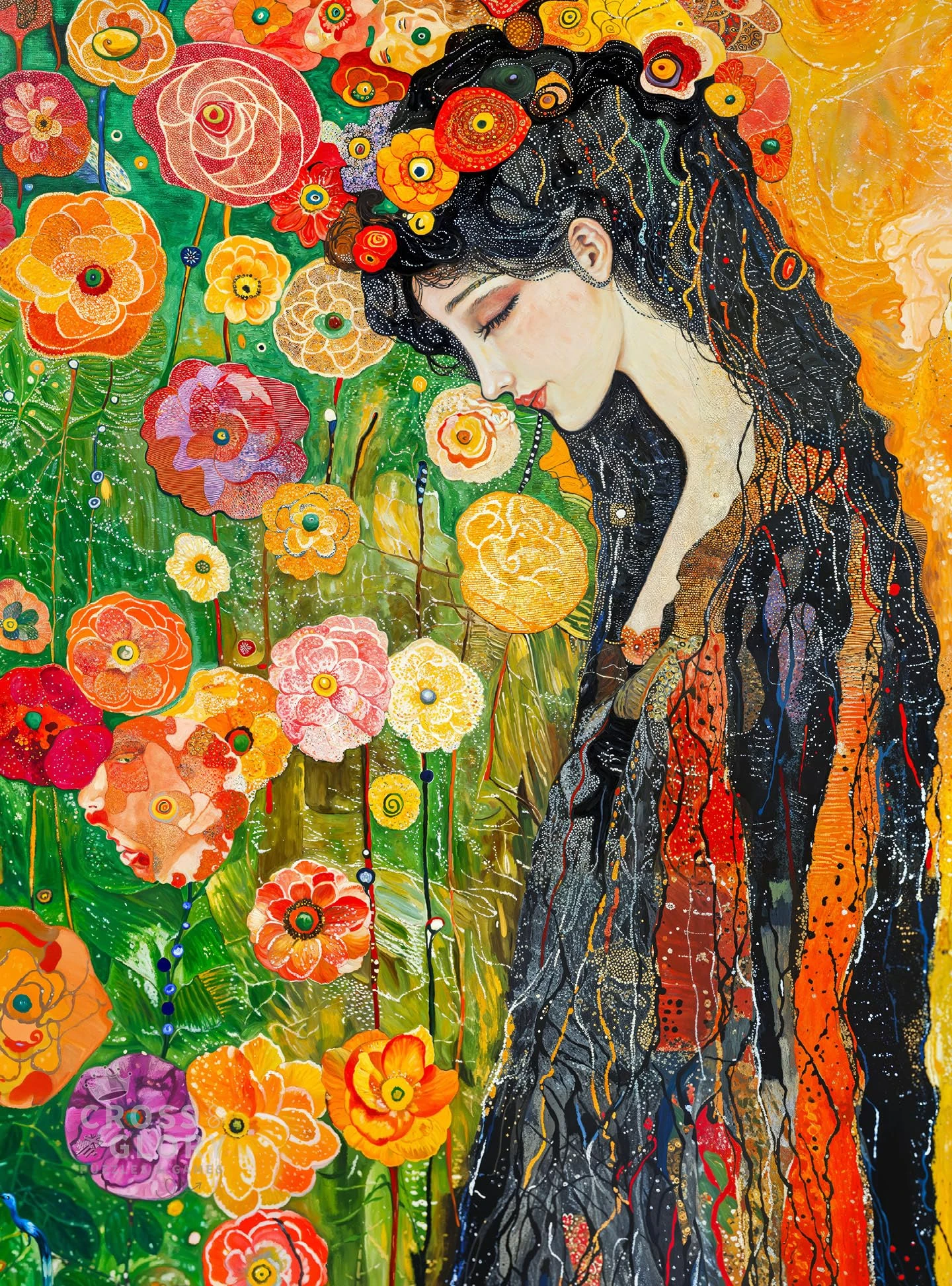 

500/1000/1200/2000 PCS Jigsaw Puzzles Woman Flowers Dream Portrait Family Activity Games for Gameroom Bedroom Home Decor Gift