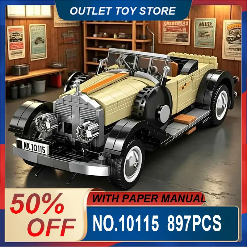 Mould King 10115 Retro Classic Sports Car Building Blocks Bricks, Vintage Automobile Model Toy Kit, Christmas Gift for Display