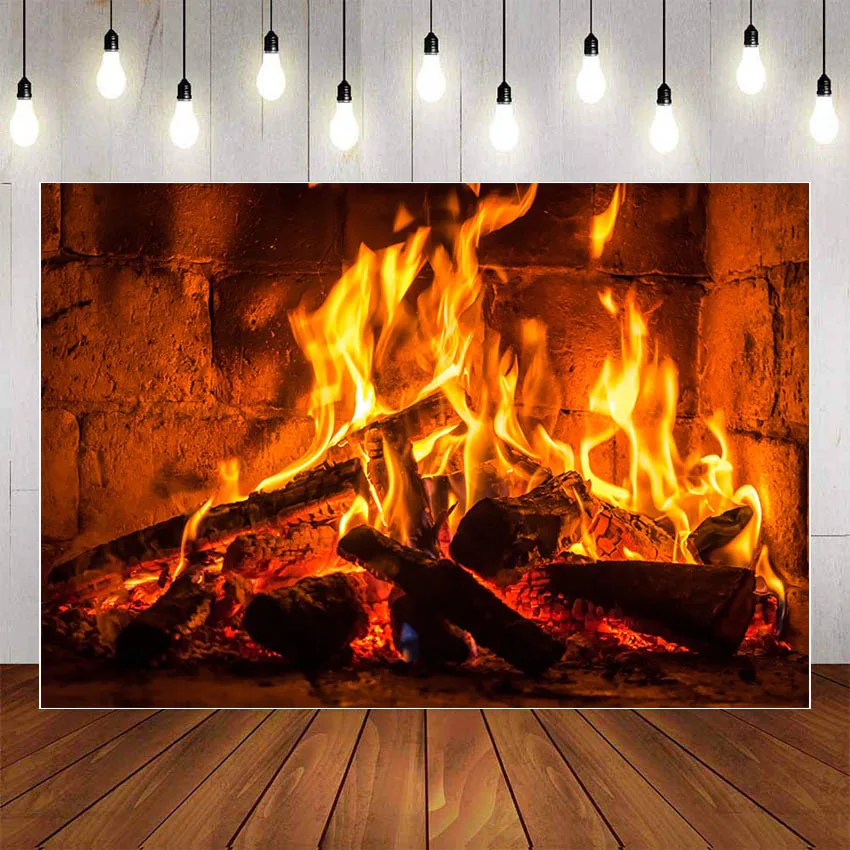 Winter Fireplace Photography Backdrop Christmas New Year Room Decor Photo Booth Photographic Background Shoot Studio Props