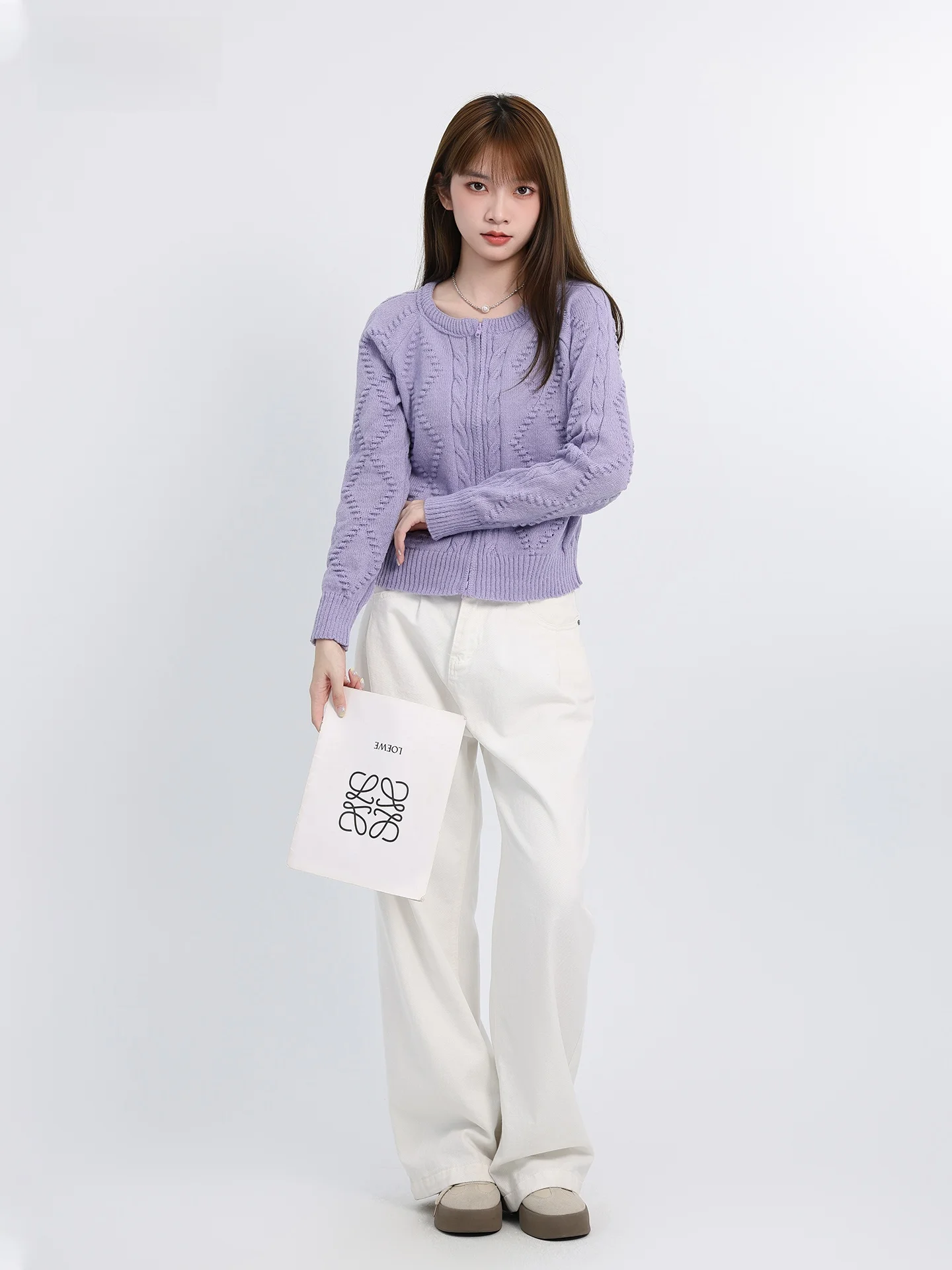 เสื้อคาร์ดิแกนไหมพรมถักแบบยาวสำหรับผู้หญิง ทรงหลวม ซิปหน้า ดีไซน์เก๋ ช่วยพรางหุ่น  แฟชั่นฤดูใบไม้ร่วงและฤดูหนาว สไตล์ลำลอง คอกลม