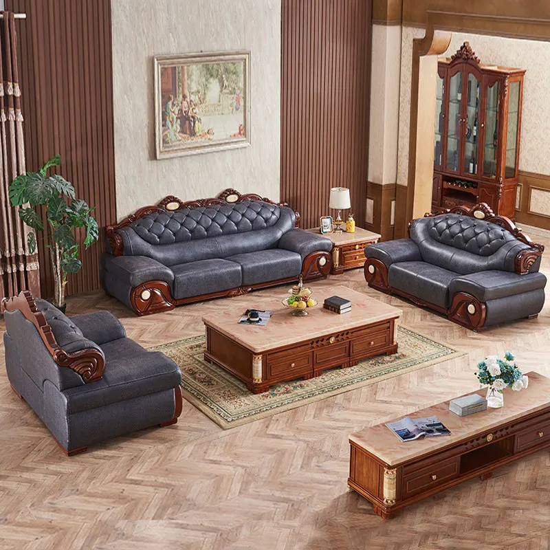 Z21 - european style genuine leather sofa, large apartment combination, solid wood leather sofa for living room, 123 u-shaped