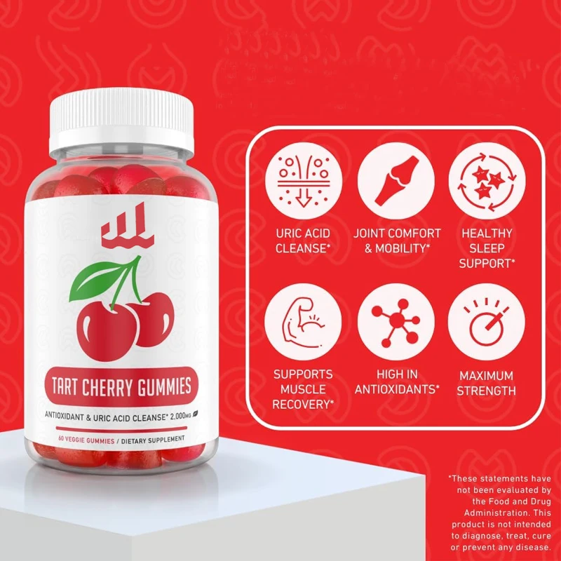 Sour Cherry Soft Candy - Uric Acid Rinse and Cleanse Strong Sour Cherry Extract Antioxidant, Comfortable to Joints and Muscles