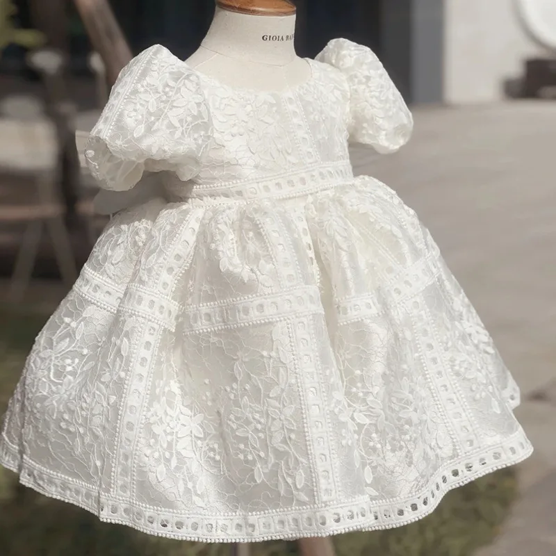 

Lace Flower Girl Dresses For Wedding Princess High Waist Toddler Pretty Pageant Balloon Sleeve First Communion Gowns Little Baby