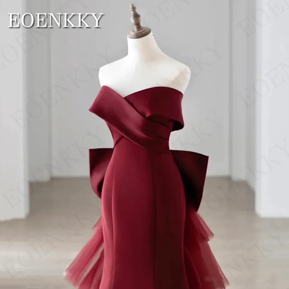 Off The Shoulder Satin Evening Dress Mermaid Burgundy With Detachable Tail V-Neck Backless Party Dresses Women vestidos de noche