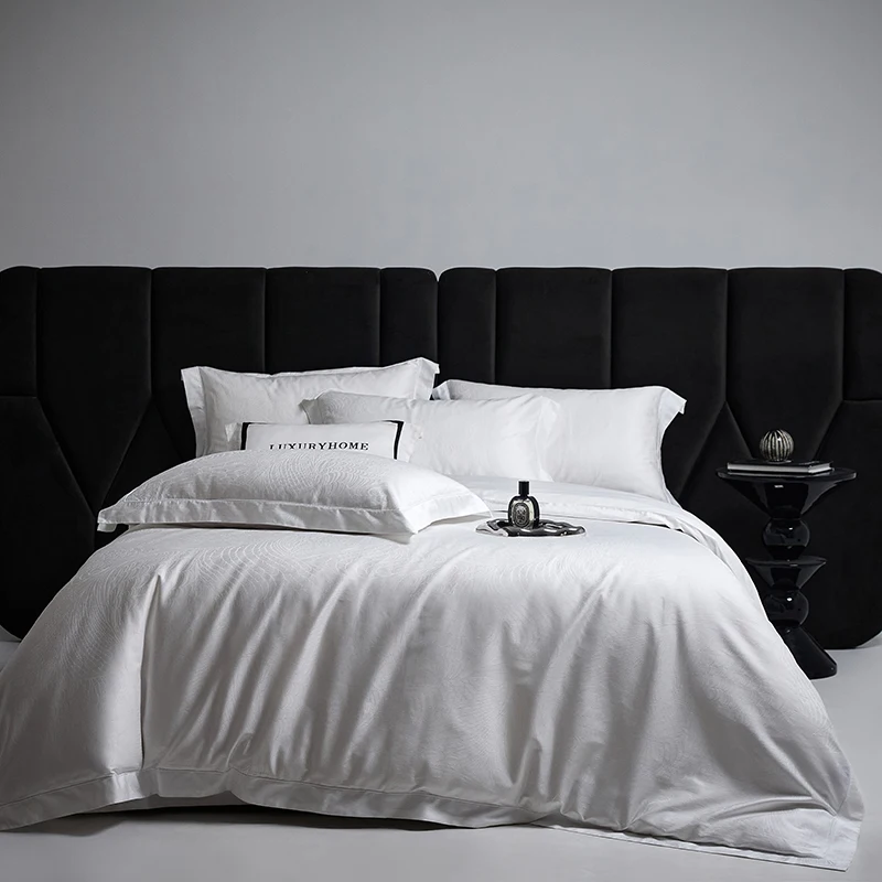 

4Pcs Jacquard Egyptian Cotton Soft Silky Luxury Bedding Set Queen King Size Duvet Cover Bed Sheet Pillowcases Home Textiles