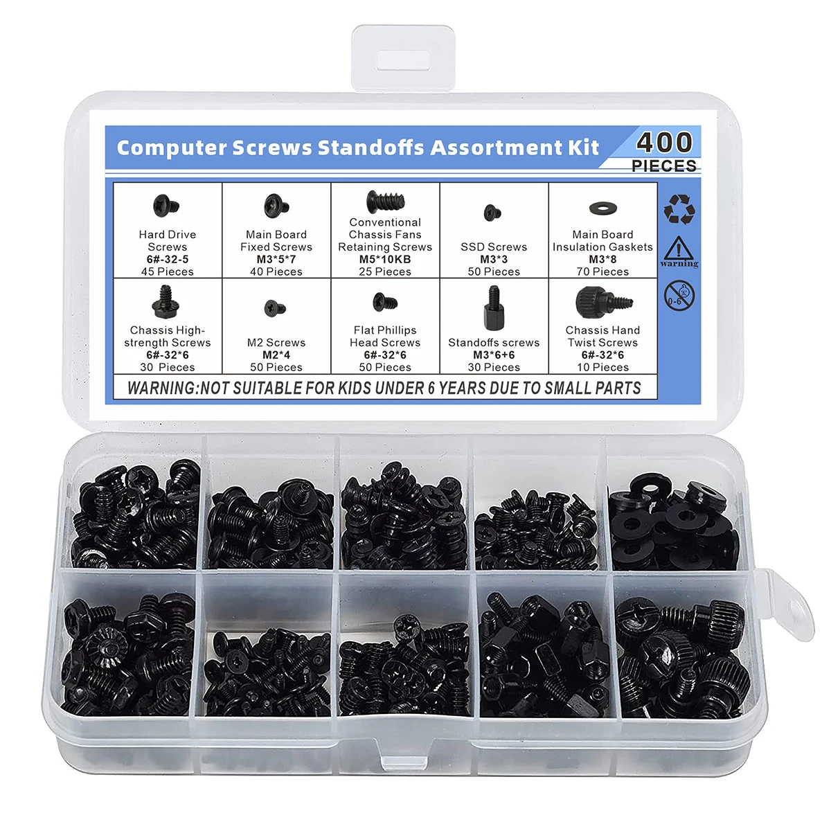 Conjunto de 400 Parafusos para Reparo de Computadores - Para Placa-Mãe, PC, Laptop, SSD, HDD, Ventilador e Suportes - Tamanhos Variados