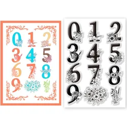 Numbers Silicone Clear Stamps Flowers Grass Transparent Stamp for DIY Scrapbooking Photo Album Decorative Cards