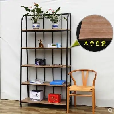 

American loft iron solid wood bookshelf landing study shelf living room display shelf Vintage shelf