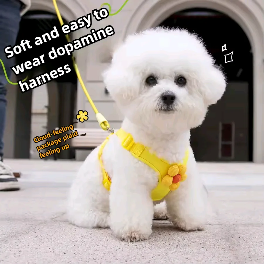 

1 Pcs Adjustable Multi Colored Dog Chest Back Walking Leash With 1 Pcs Color Matching Traction Walking Rope For Puppy Supplies