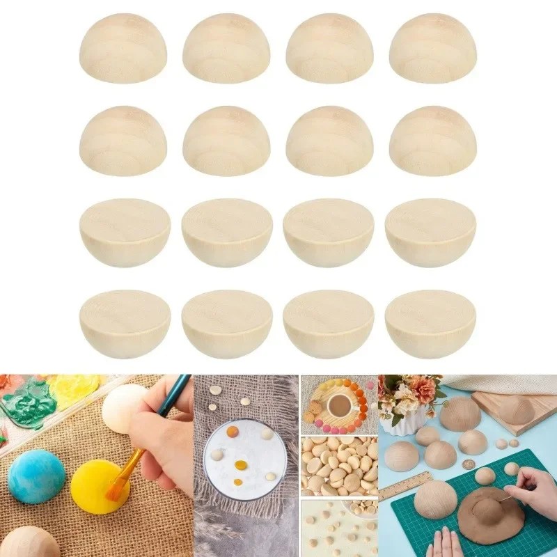 

Unfinished Half Round Wooden Beads Split Natural Round Wood Balls for Crafts and Christmas Home Party Decorative