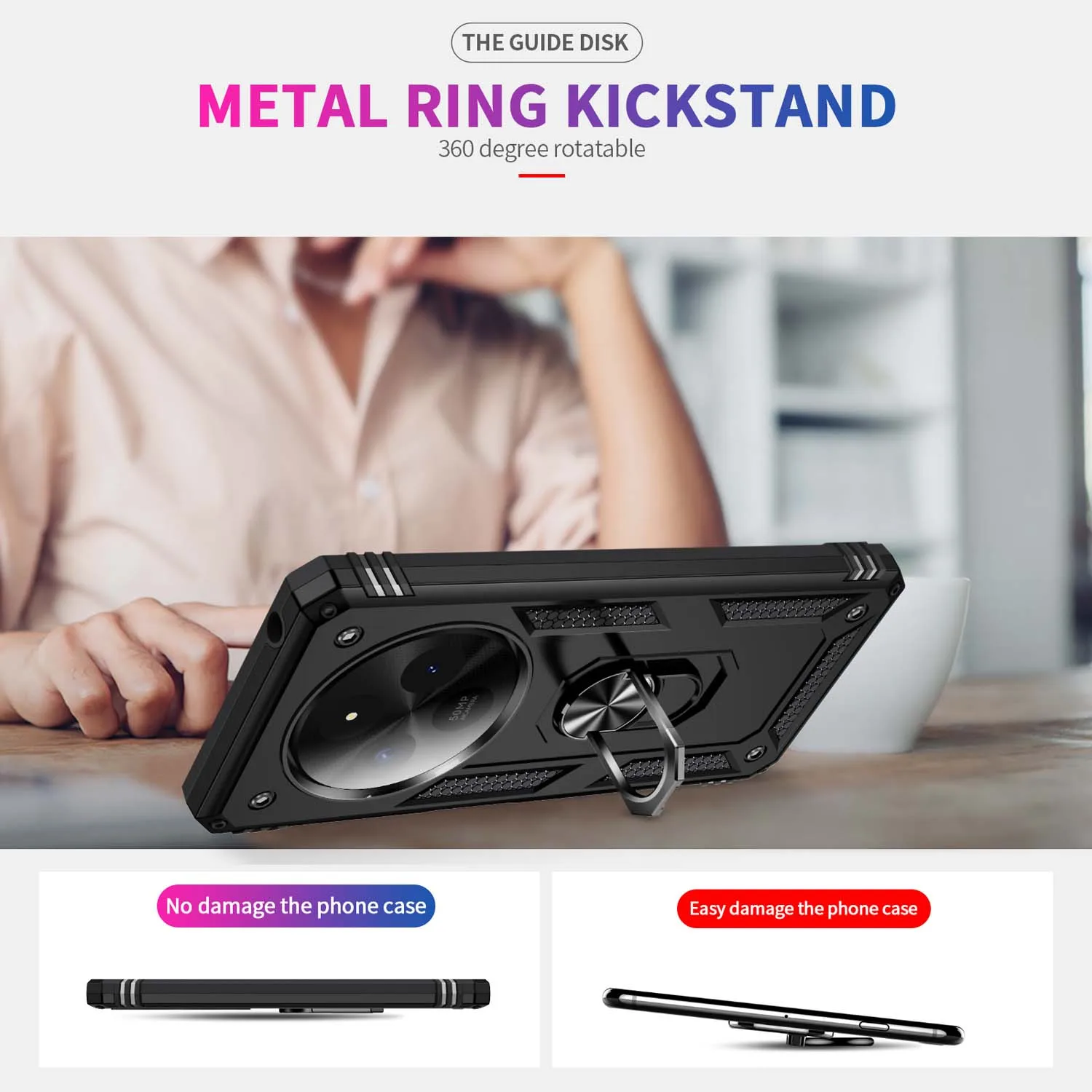 For Redmi 14C 4G Shockproof Folding Armor Case For Redmi A3 Stand Holder Ring Cover image 2