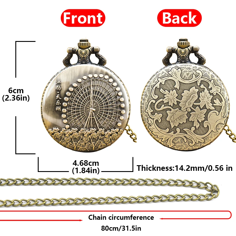 خمر البرونزية Steampunk دُولابٌ دَوّار منحوتة ساعة جيب كوارتز قلادة قلادة ساعة سلسلة الرجال سلسلة نسائية هدية