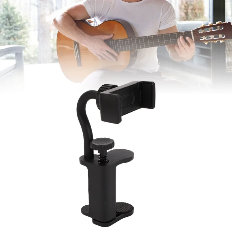 

Guitar Phone Holder Adjustable Clamp Mount Smartphone Stand For 6-10.5cm Thick Bass Guitars Ukuleles Black