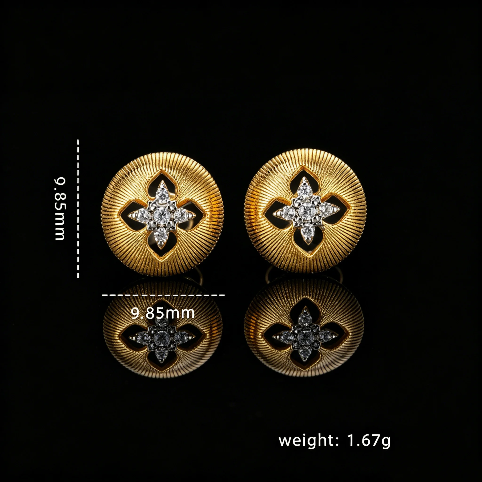 Vintage Glücksklee-Ohrstecker aus Gold, S925 Sterlingsilber Gebürsteter Schmuck – Detail 1