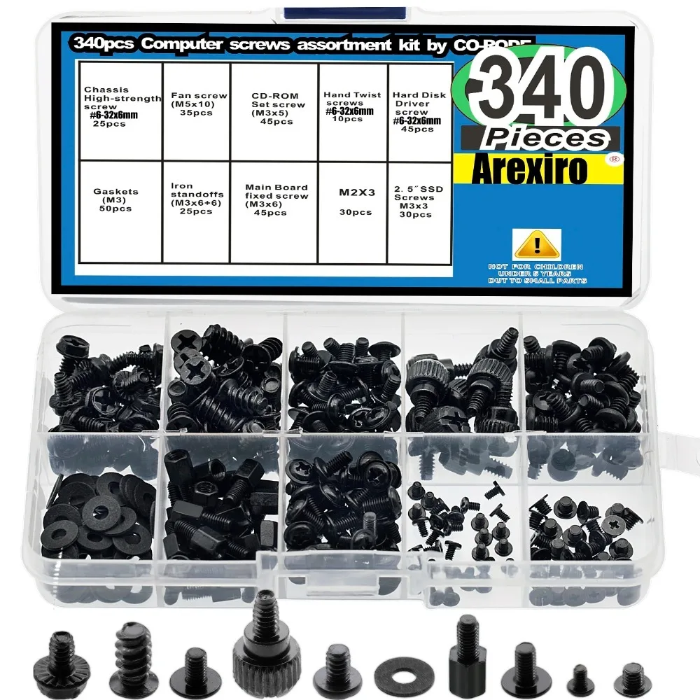400 Parafusos para Computador: Parafusos de Placa-Mãe, Parafusos para PC, Parafusos para Laptop, Parafusos para Gabinete de PC, Parafusos para Ventoinha, Parafusos para SSD e HDD