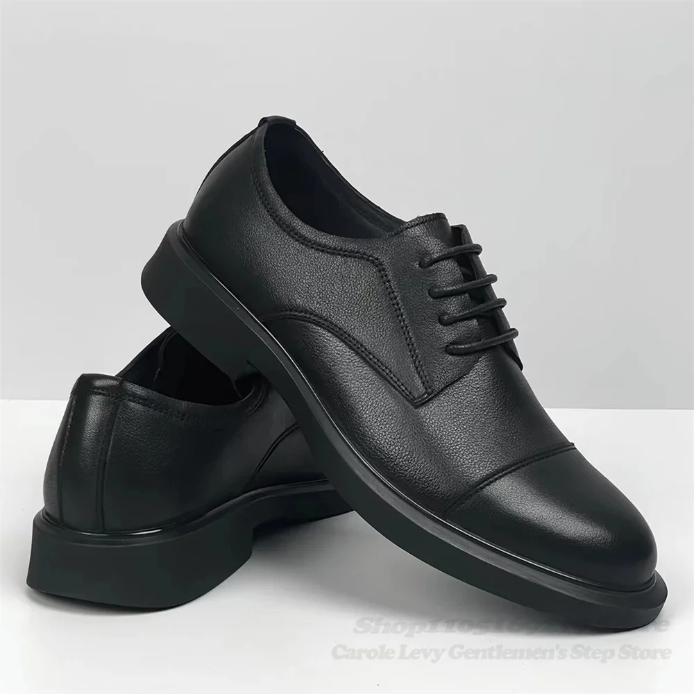 Summer British Style Business Office Leather Shoes Breathable Round Toe Trendy Casual Lace Up Thick Sole Single Shoes for Men