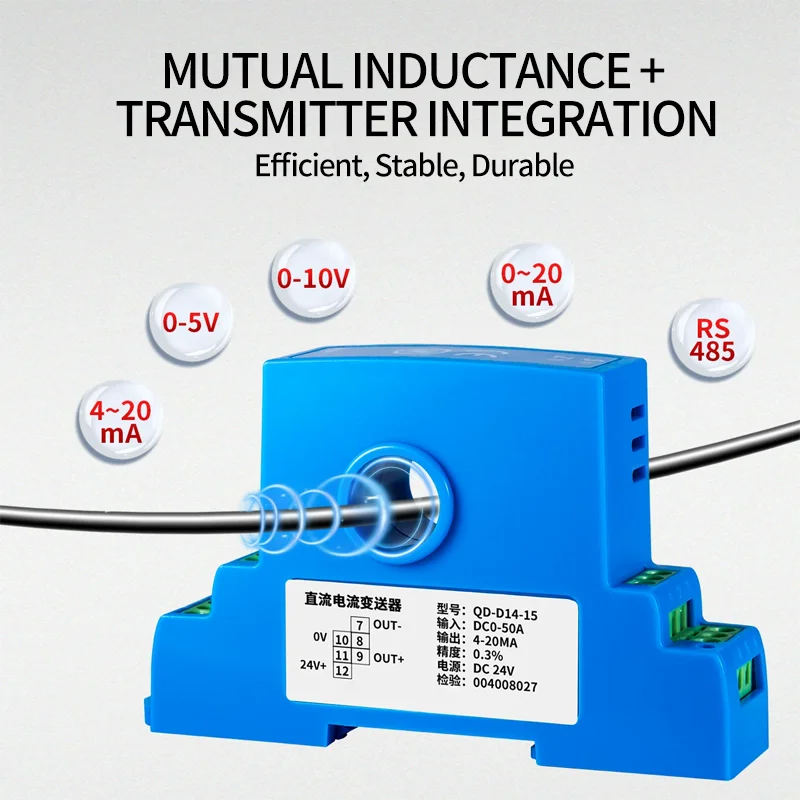 0-150A Current Sensor Transmitter 0-10V 4-20mA RS485 Ampere Transmitter Closed Loop Hall Current Sensor