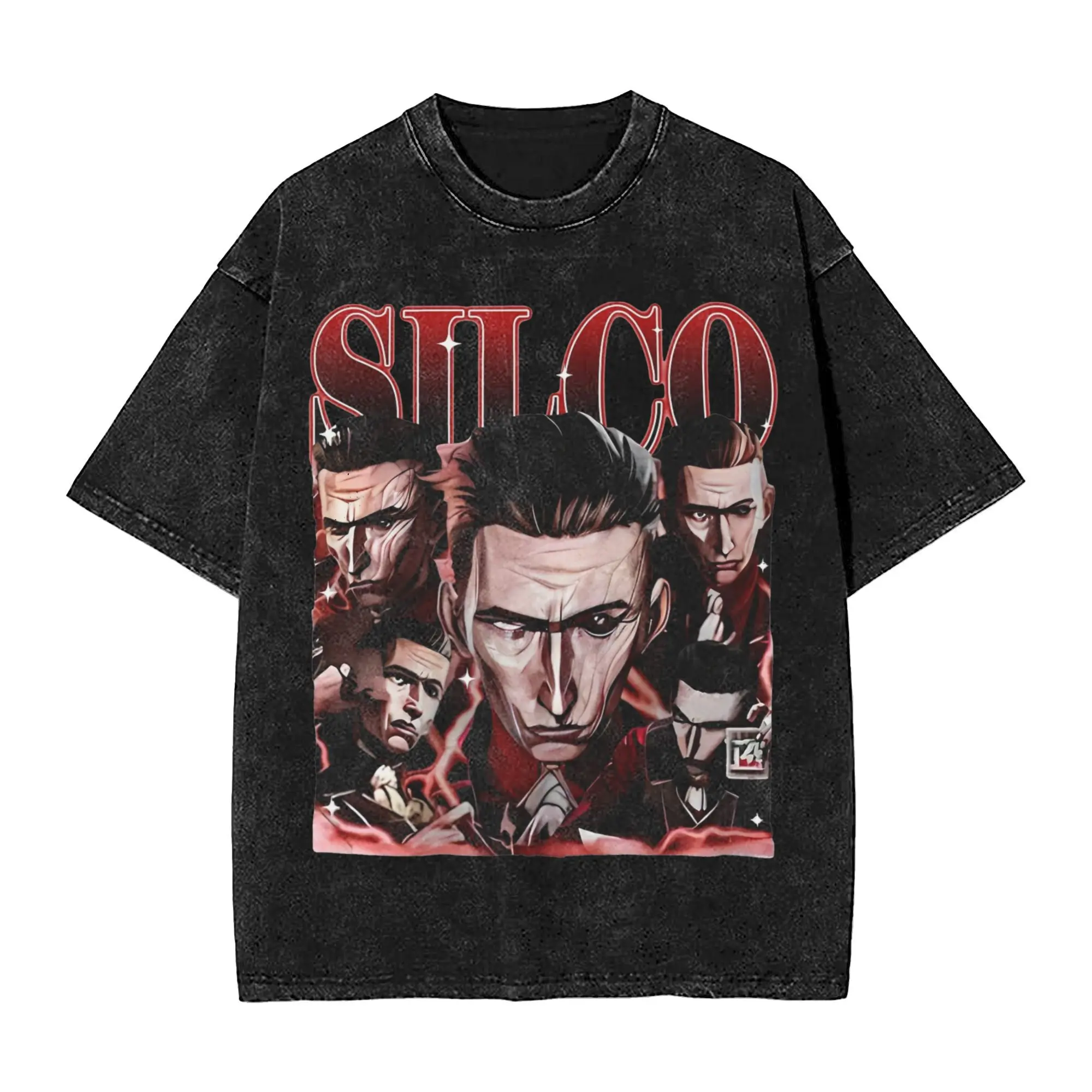 Washed T Shirt Silco Arcane Dark Villain Hip Hop Fashion T-Shirt High Street  Streetwear Summer Tops Tee Shirt for Men Women