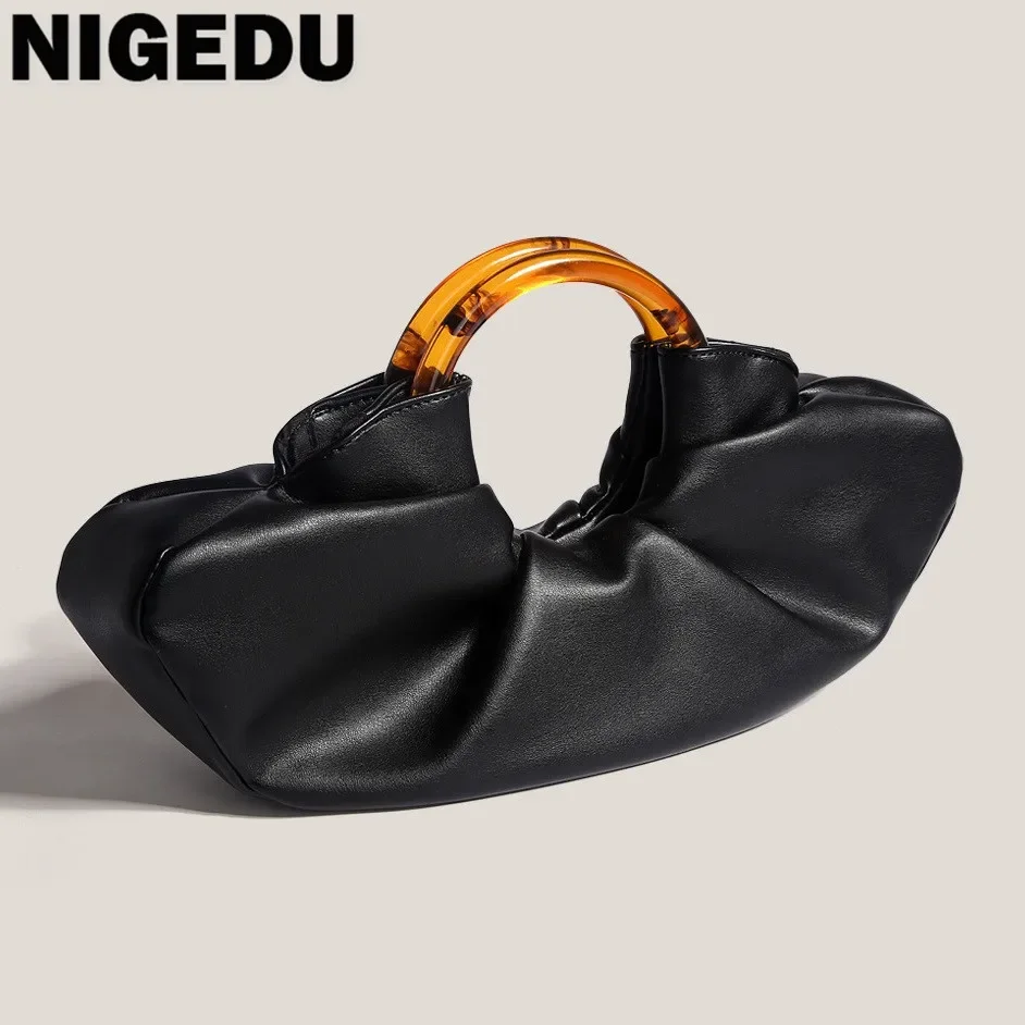 

Vintage Fold Women handbag 2024 new Brand Trend Lady Hand bags High Quality Design Pu leather Clouds Clutches ladies Wrist bag