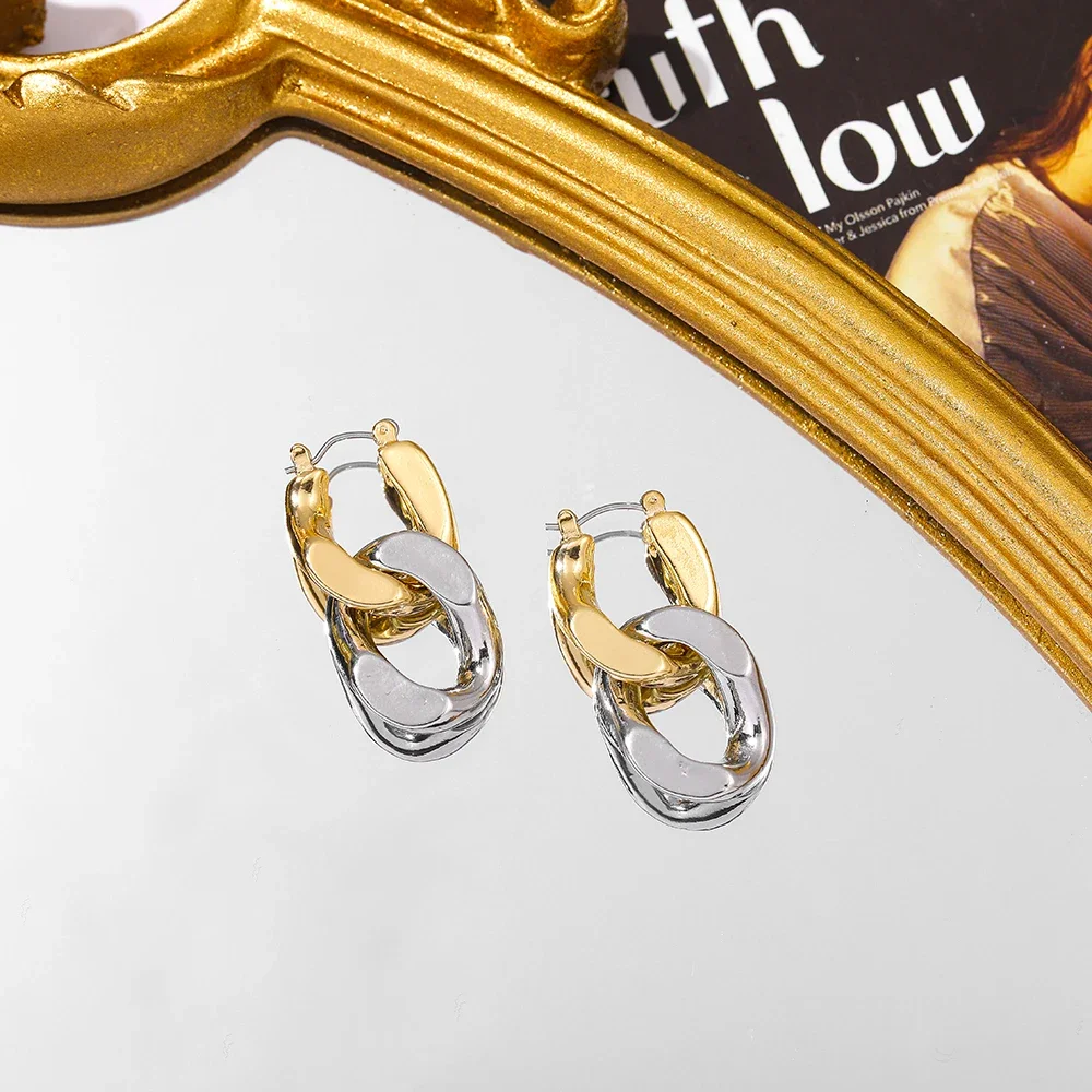 New Fashion Geometric Silver Color Metal Irregular Glossy Twisted Double-deck Hoop Earrings for Women Simple Jewelry Gifts