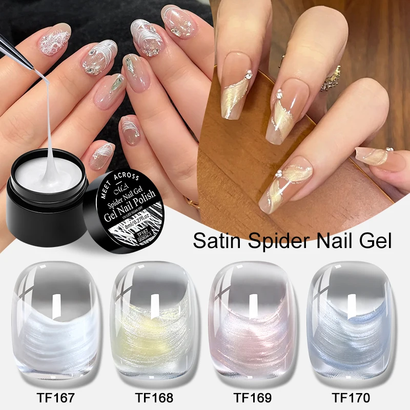 Esmalte em Gel para Unhas Efeito Aranha Branco Dourado Acetinado, Gel UV Soak Off para Desenho de Linhas de Aranha e Pintura com Fio Elástico, para Arte de Unhas