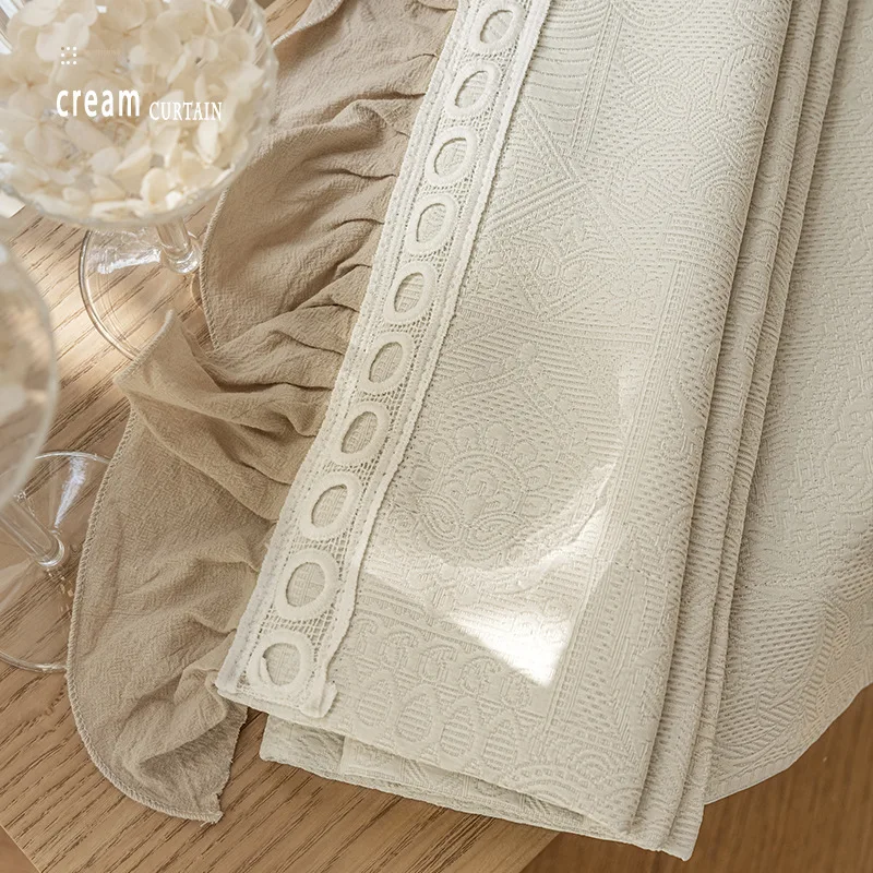 Customized Size Embossed Milk White High-end Light Luxury French Cream Style Curtains Bedroom Living Room Whole House Decoration