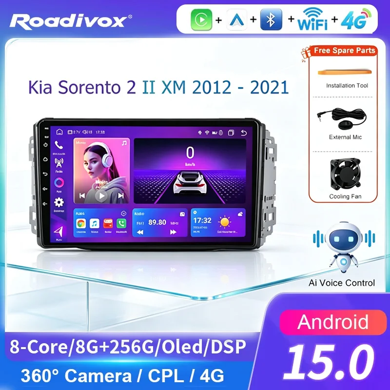 AI VOICE Android Car Radio for Kia Sorento 2 II XM 2012-2021 GPS Navigation  Touch Screen Stereo  Multimedia Player  Reverse