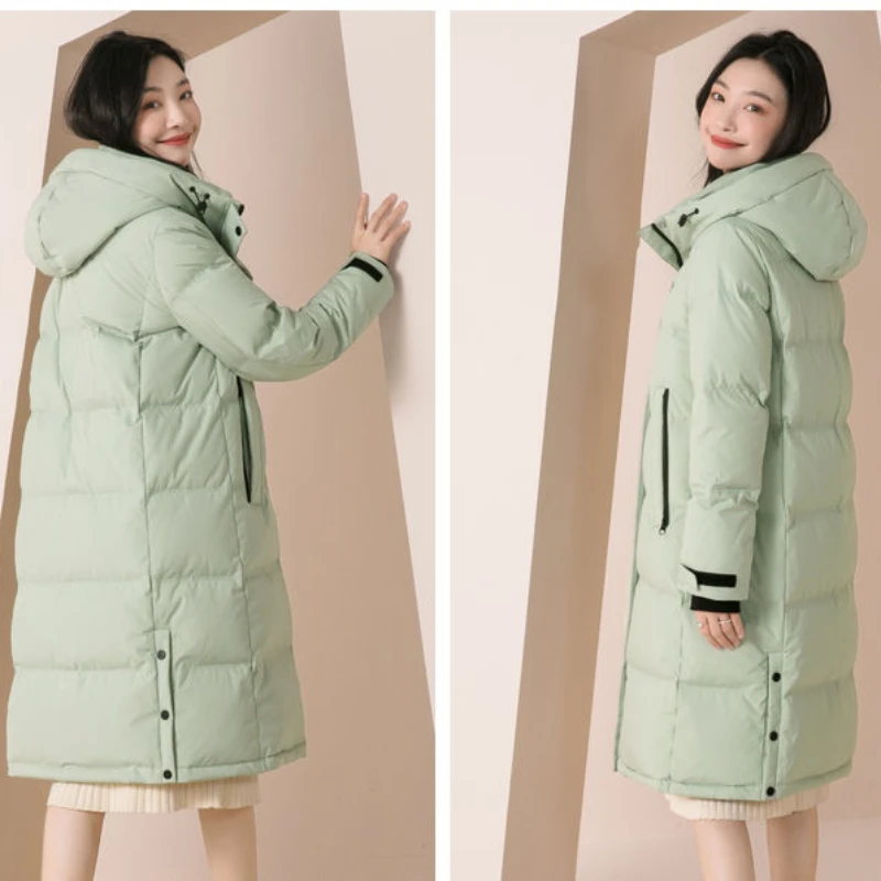 Chaqueta de plumón para mujer, abrigo de longitud media, Parkas holgadas con capucha, prendas de vestir gruesas y cálidas, ropa informal de invierno, novedad de 2023