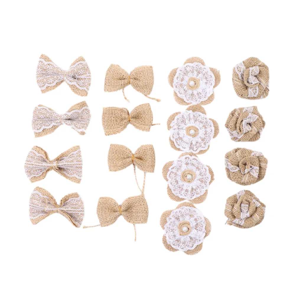 

16 Pcs Jute Flowers Burlap Wedding Party Accessories Chest Head Flower Strings Festival Atmosphere Decoration Kindergarten