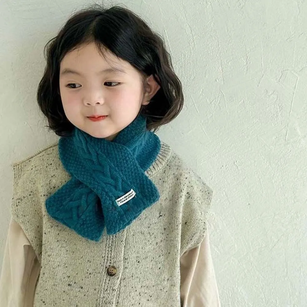 Versatile Elastic Children Knitted Scarf Trendy Solid Color Kids Woven Neckerchief Long All-match Winter Cross Muffler Boys