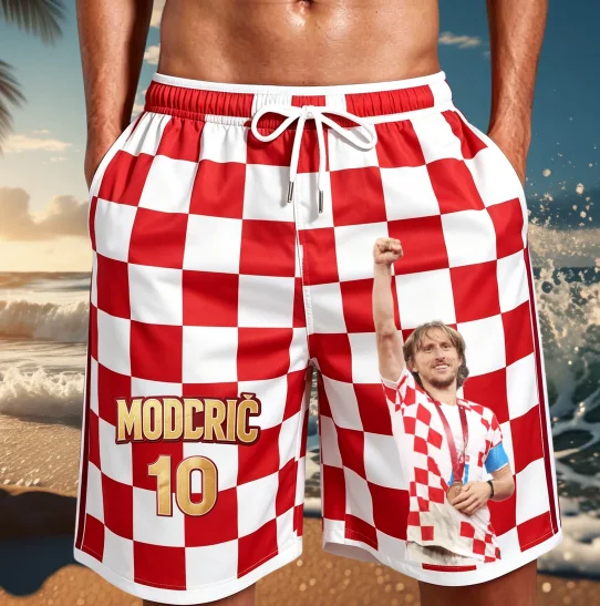 2026 Best-Selling Printed Beach Shorts , Red and White Checkered Style，Quick Drying, Breathable Family and Child Wear Fashion