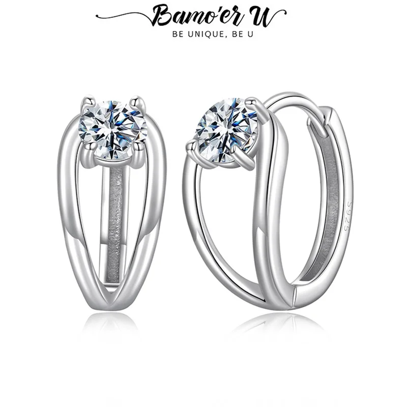 

Серьги-кольца Bamoer U с муассанитом 0,3 карата, серебро 925 пробы, уникальный двухслойный дизайн, сертифицированные серьги, женские ювелирные изделия