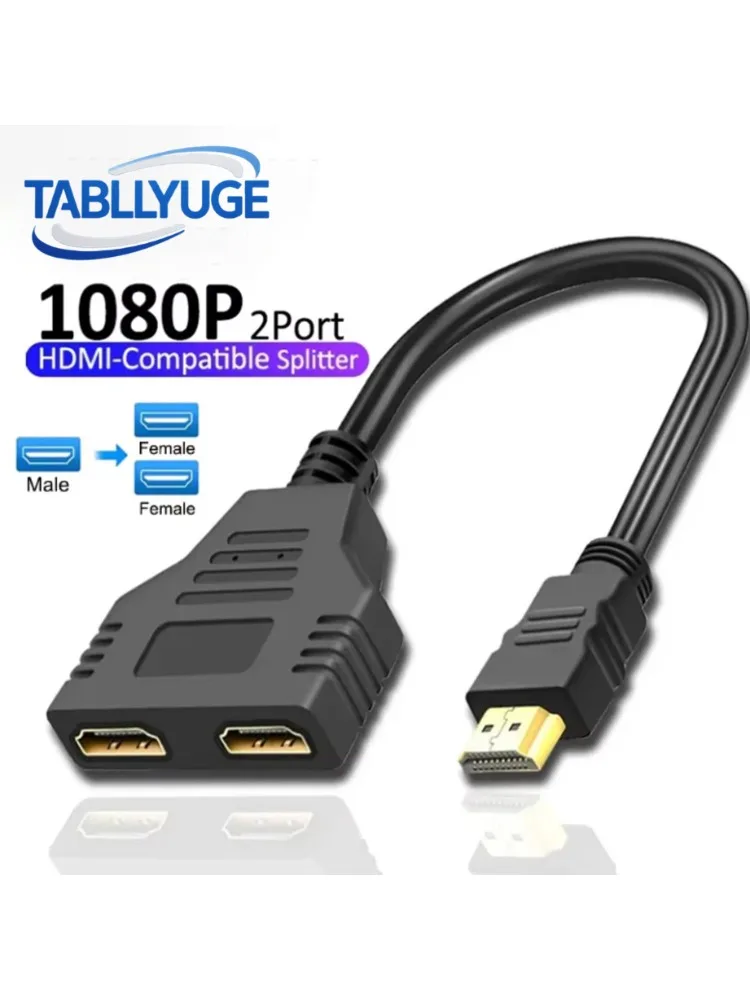 Câble séparateur compatible HDMI 1080P 1 entrée 2 sorties, double Port, adaptateur séparateur en Y pour moniteur d'ordinateur portable, boîtier TV PC
